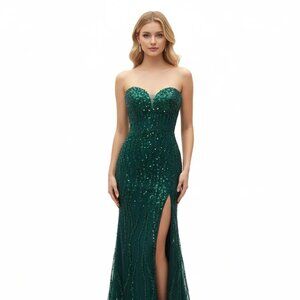New Sleeveless Formal Maxi Gown w/ Sweetheart Neck & Beads Embroidery TC TL3042C